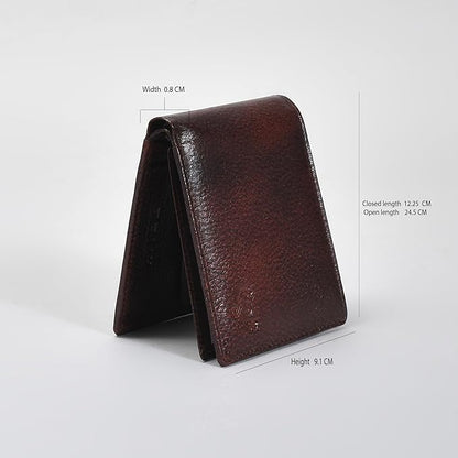 Premium Deep Brown Genuine Leather Wallet for Men – Slim Bifold with Card Slots, ID Window & Coin Pocket