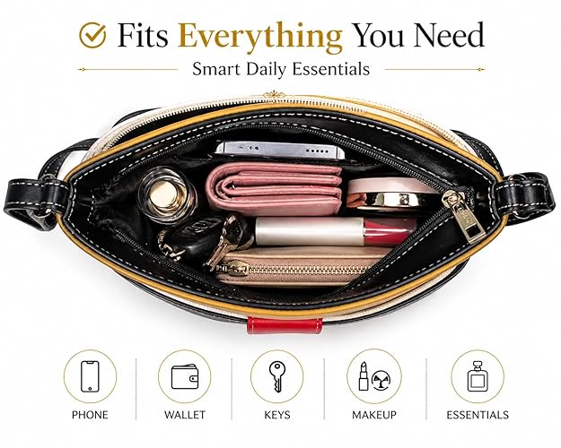 Chic Black Red Women’s Crossbody Sling Bag – Lightweight PU Leather Side Purse for Everyday Style