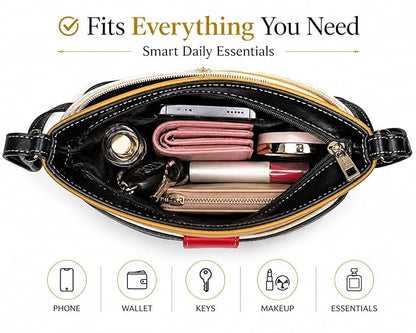 Chic Black Red Women’s Crossbody Sling Bag – Lightweight PU Leather Side Purse for Everyday Style