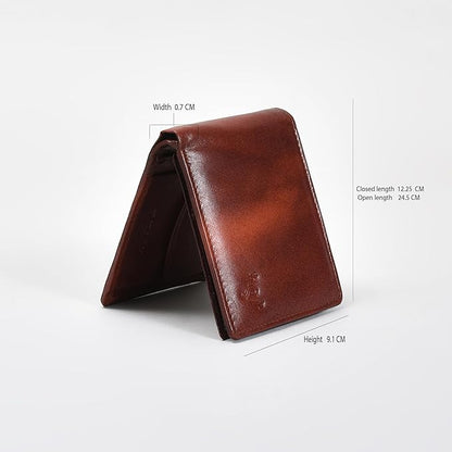 Premium Vintage Burnished Brown Genuine Leather Wallet for Men – Bifold with Flip-Up ID Window, Coin Pocket & Card Strap