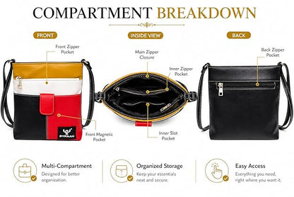 Chic Black Red Women’s Crossbody Sling Bag – Lightweight PU Leather Side Purse for Everyday Style