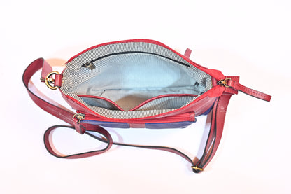 Syraah Dual-Tone Sling Bag - Navy Blue & Red Premium Leather Bag