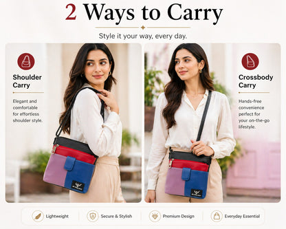 Modern Women’s Blue Pink Crossbody Sling Bag – Lightweight PU Leather Side Bag for Everyday Use