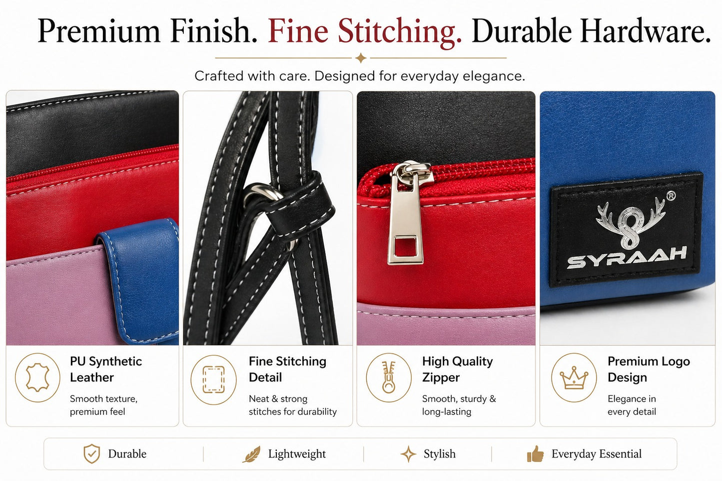 Modern Women’s Blue Pink Crossbody Sling Bag – Lightweight PU Leather Side Bag for Everyday Use
