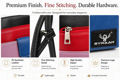 Modern Women’s Blue Pink Crossbody Sling Bag – Lightweight PU Leather Side Bag for Everyday Use