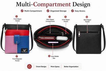 Modern Women’s Blue Pink Crossbody Sling Bag – Lightweight PU Leather Side Bag for Everyday Use