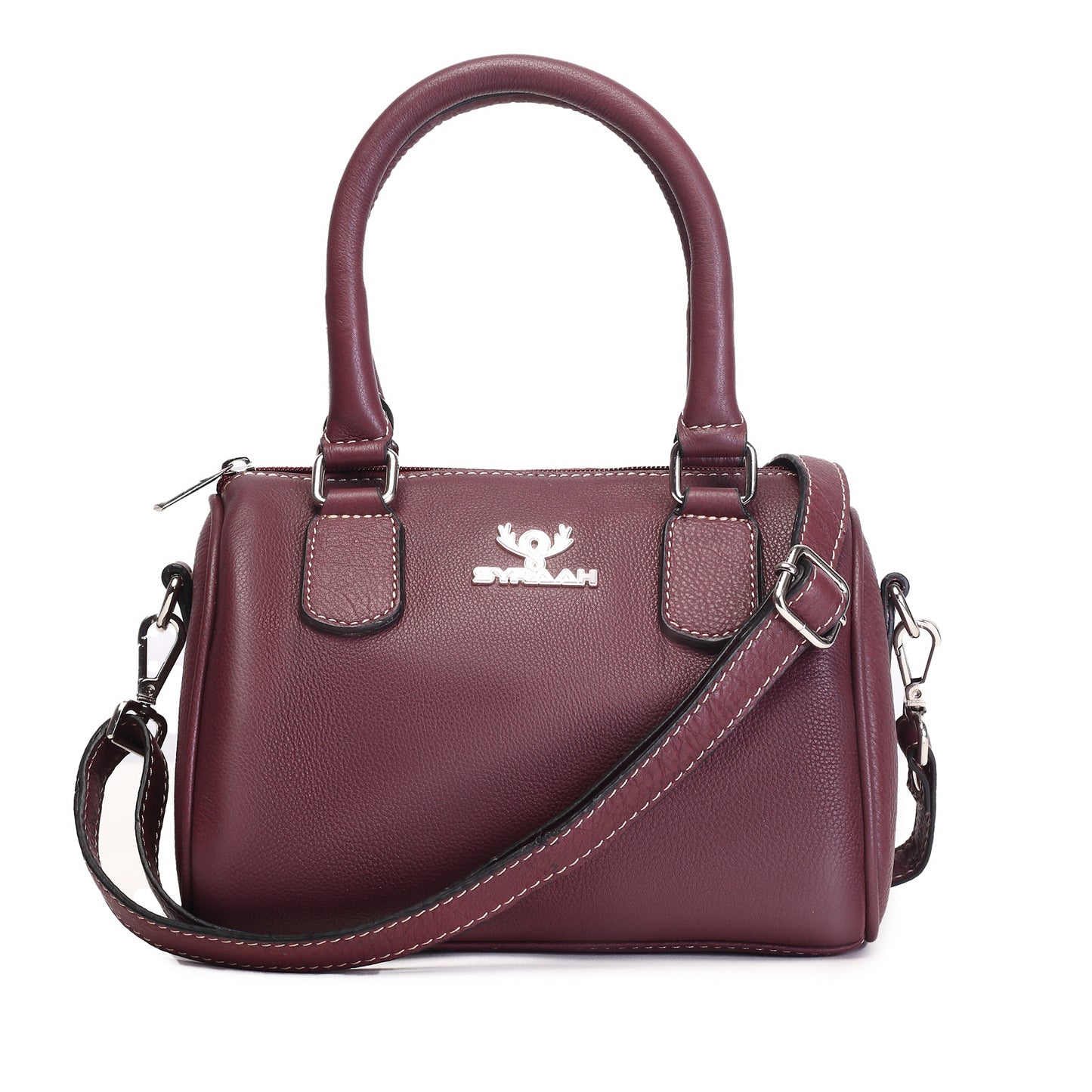 Syraah Luxe Barrel Bag - Maroon Premium Leather Handbag
