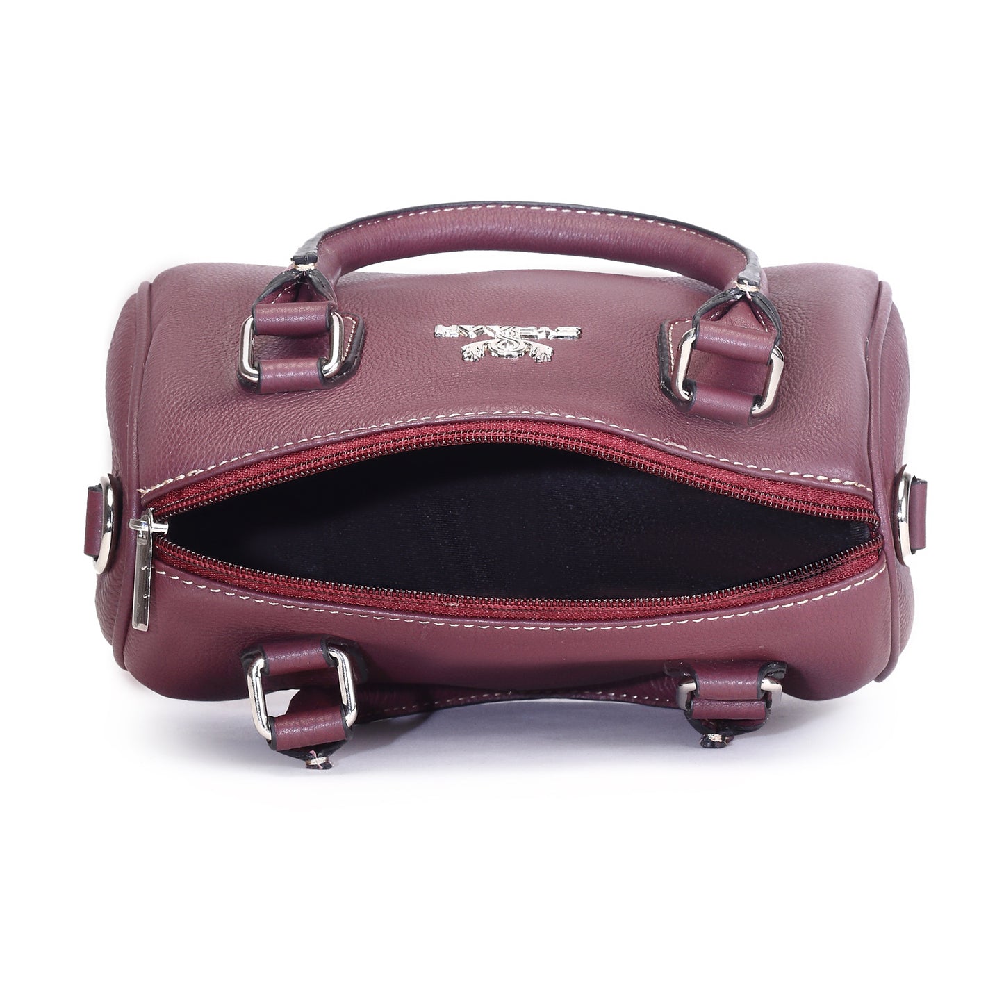 Syraah Luxe Barrel Bag - Maroon Premium Leather Handbag