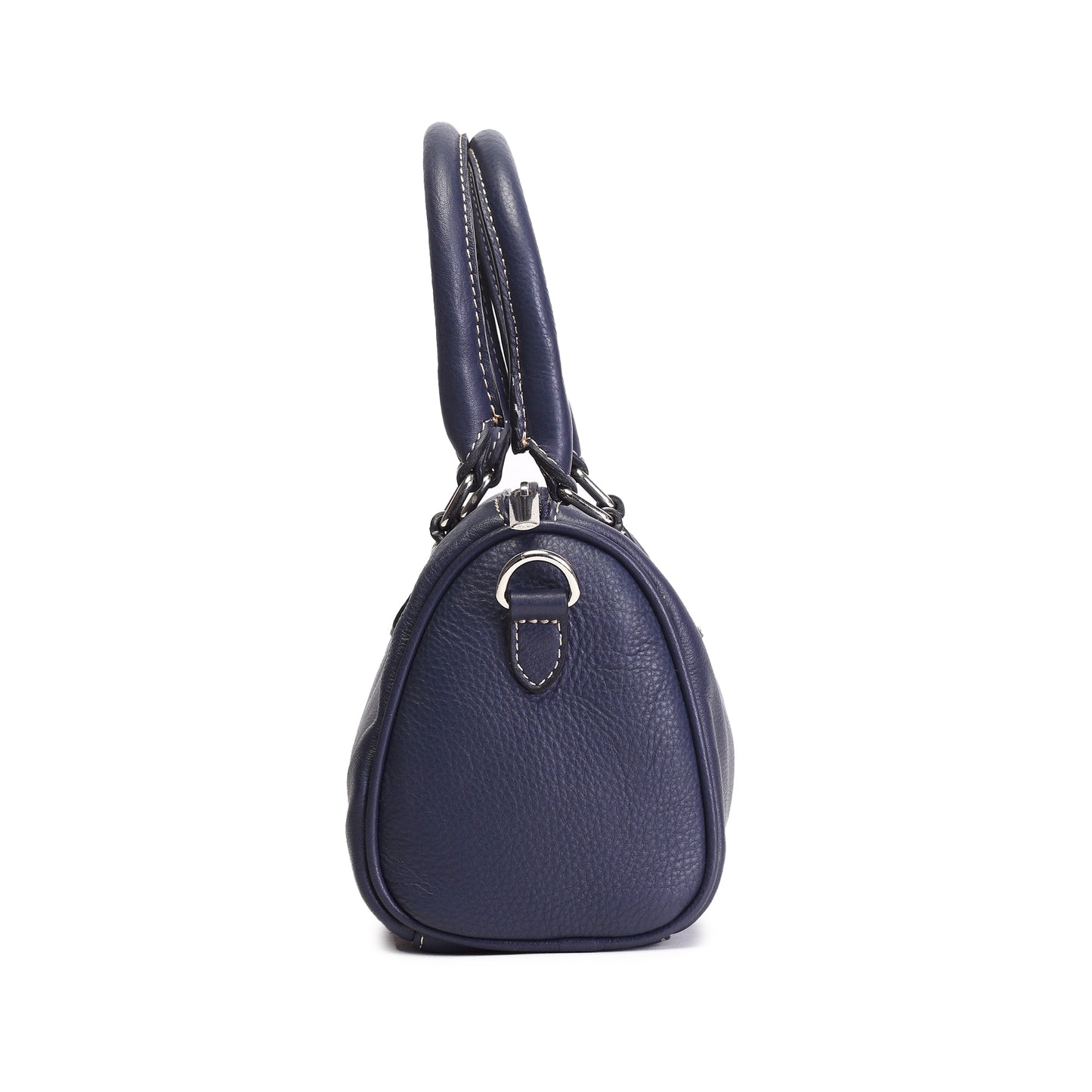 Syraah Luxe Barrel Bag - Navy Blue Premium Leather Handbag