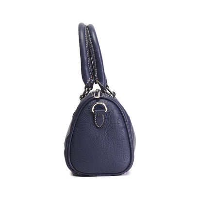 Syraah Luxe Barrel Bag - Navy Blue Premium Leather Handbag