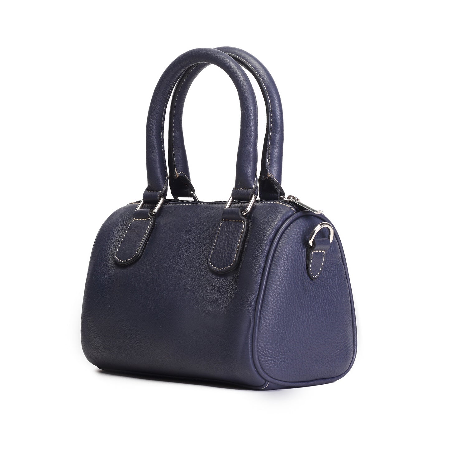 Syraah Luxe Barrel Bag - Navy Blue Premium Leather Handbag