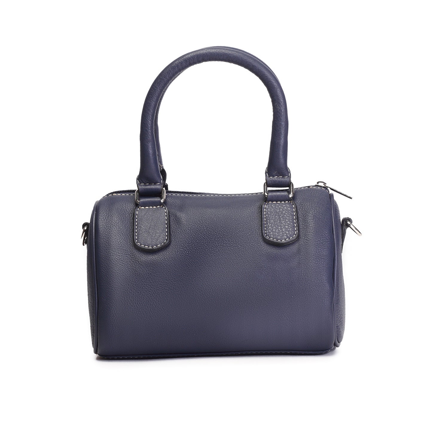 Syraah Luxe Barrel Bag - Navy Blue Premium Leather Handbag