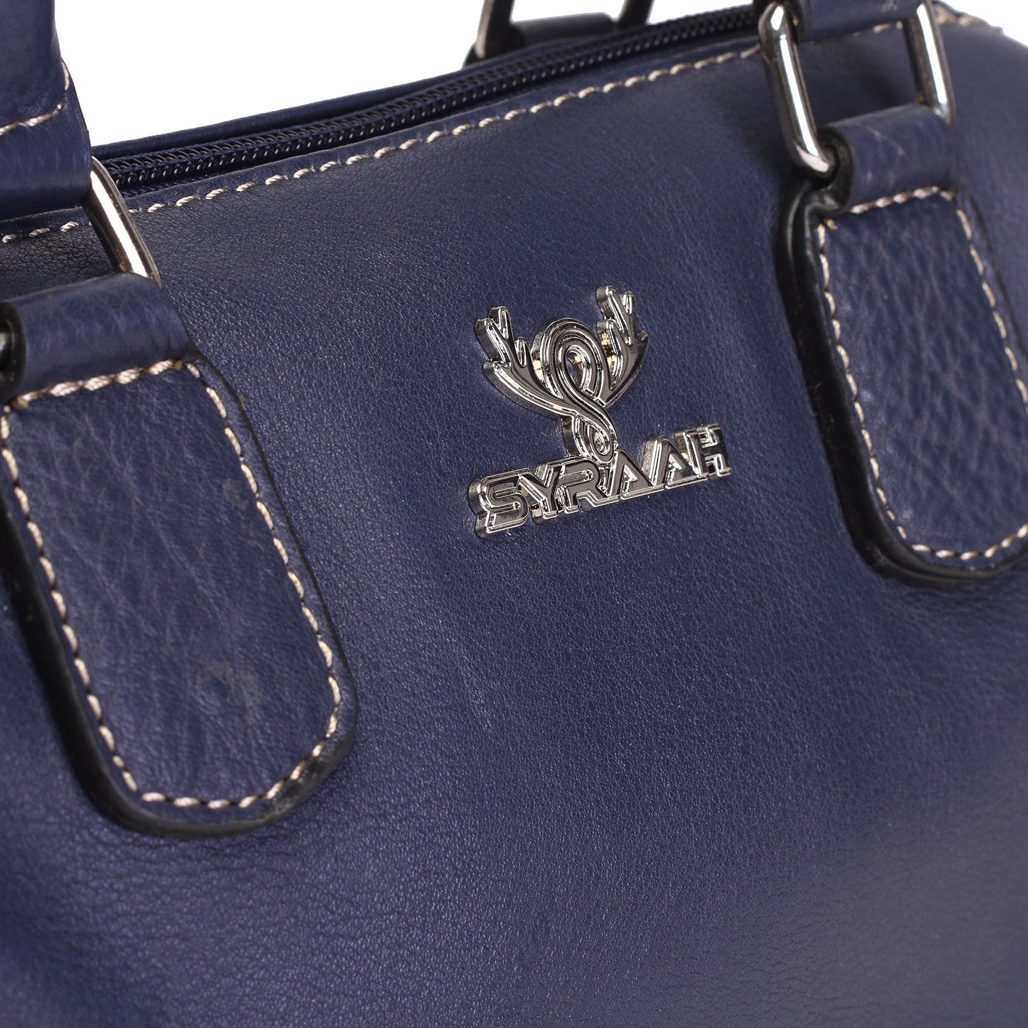 Syraah Luxe Barrel Bag - Navy Blue Premium Leather Handbag