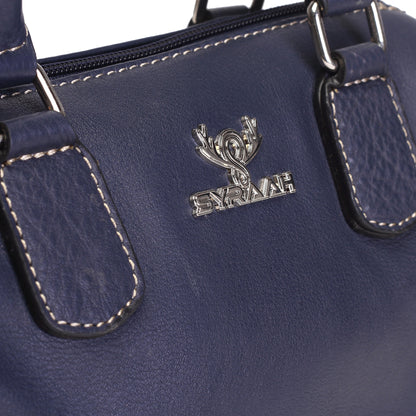 Syraah Luxe Barrel Bag - Navy Blue Premium Leather Handbag