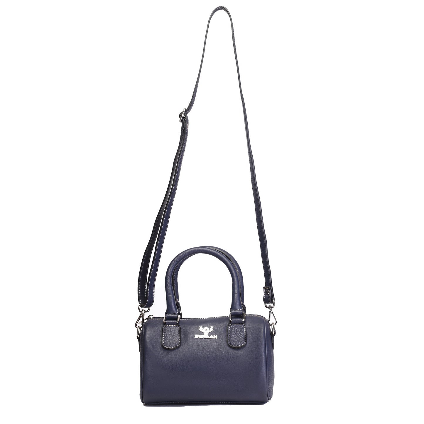 Syraah Luxe Barrel Bag - Navy Blue Premium Leather Handbag