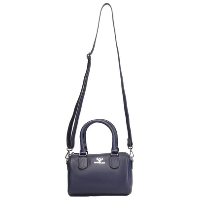 Syraah Luxe Barrel Bag - Navy Blue Premium Leather Handbag