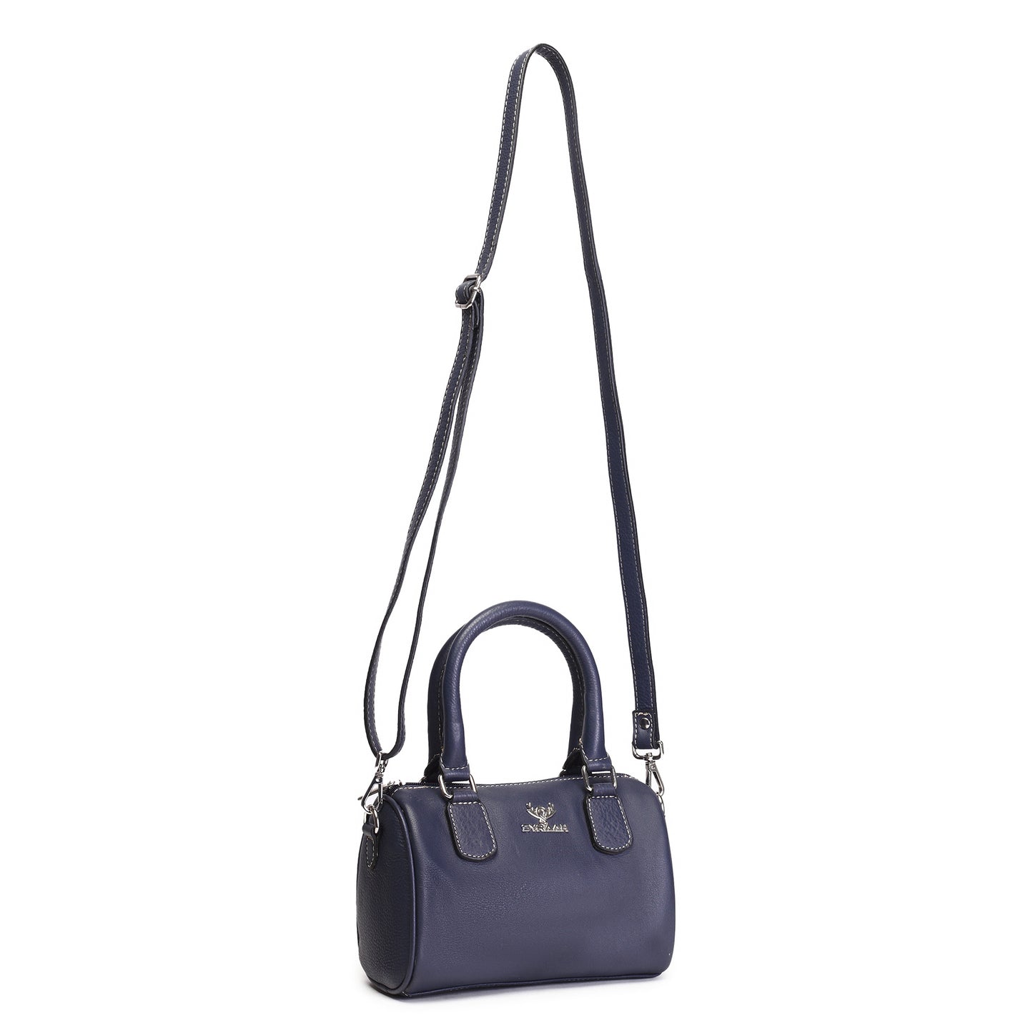 Syraah Luxe Barrel Bag - Navy Blue Premium Leather Handbag