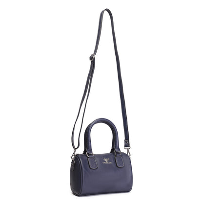 Syraah Luxe Barrel Bag - Navy Blue Premium Leather Handbag