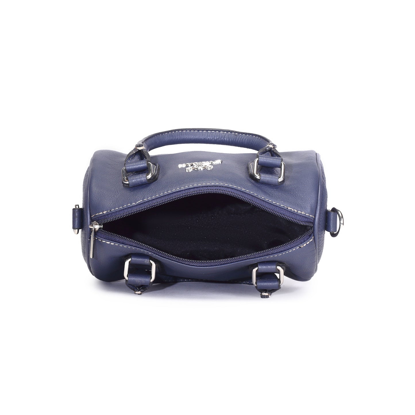 Syraah Luxe Barrel Bag - Navy Blue Premium Leather Handbag