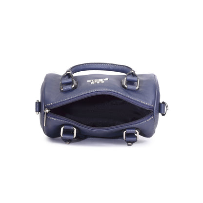 Syraah Luxe Barrel Bag - Navy Blue Premium Leather Handbag
