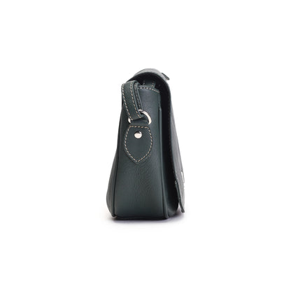 Syraah Bottle Green Full-Grain Leather Saddle Crossbody Bag