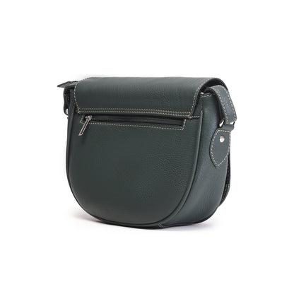 Syraah Bottle Green Full-Grain Leather Saddle Crossbody Bag