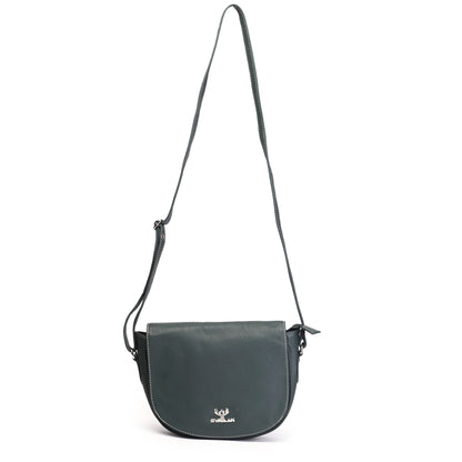 Syraah Bottle Green Full-Grain Leather Saddle Crossbody Bag