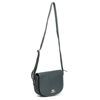 Syraah Bottle Green Full-Grain Leather Saddle Crossbody Bag