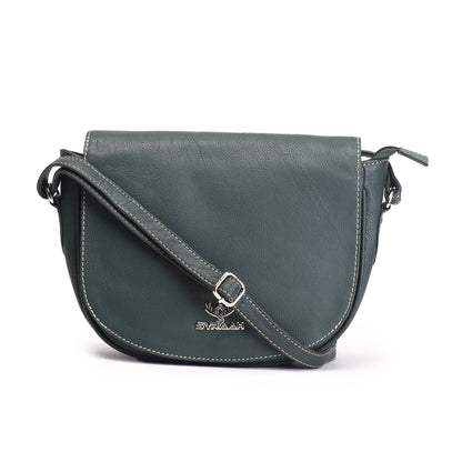 Syraah Bottle Green Full-Grain Leather Saddle Crossbody Bag