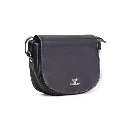 Syraah Black Full-Grain Leather Saddle Crossbody Bag