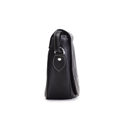 Syraah Black Full-Grain Leather Saddle Crossbody Bag