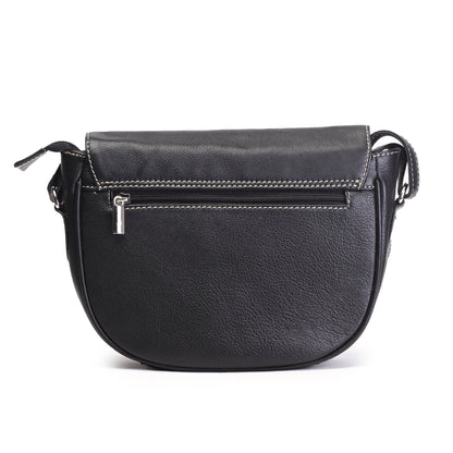 Syraah Black Full-Grain Leather Saddle Crossbody Bag