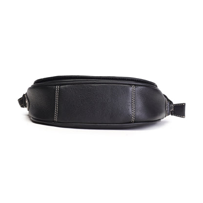 Syraah Black Full-Grain Leather Saddle Crossbody Bag
