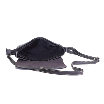 Syraah Black Full-Grain Leather Saddle Crossbody Bag