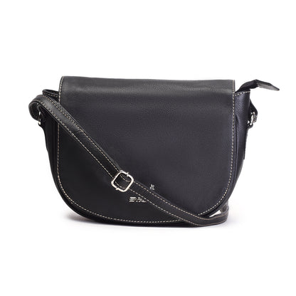 Syraah Black Full-Grain Leather Saddle Crossbody Bag
