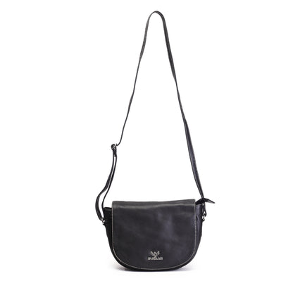 Syraah Black Full-Grain Leather Saddle Crossbody Bag