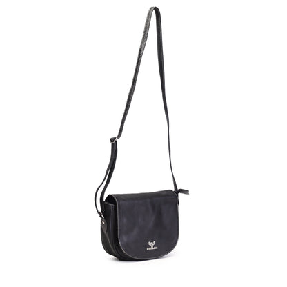 Syraah Black Full-Grain Leather Saddle Crossbody Bag