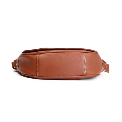 Syraah Tan Full-Grain Leather Saddle Crossbody Bag