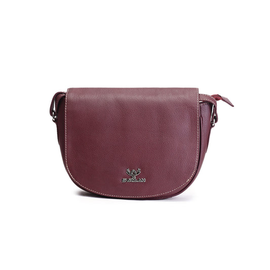 Syraah Maroon Full-Grain Leather Saddle Crossbody Bag