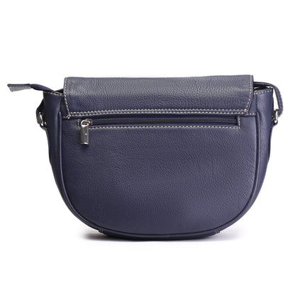 Syraah Navy Blue Full-Grain Leather Saddle Crossbody Bag