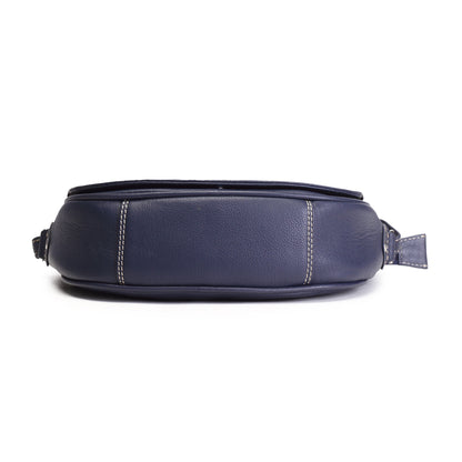 Syraah Navy Blue Full-Grain Leather Saddle Crossbody Bag