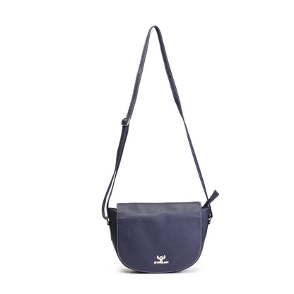 Syraah Navy Blue Full-Grain Leather Saddle Crossbody Bag