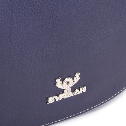 Syraah Navy Blue Full-Grain Leather Saddle Crossbody Bag
