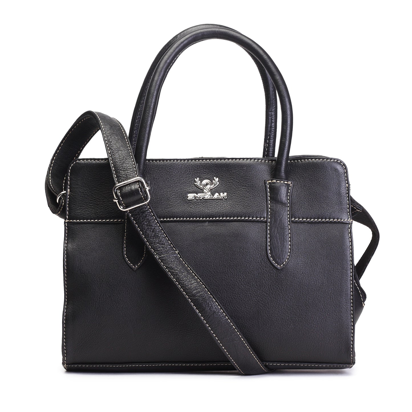 Syraah Black Full-Grain Leather Executive Handbag