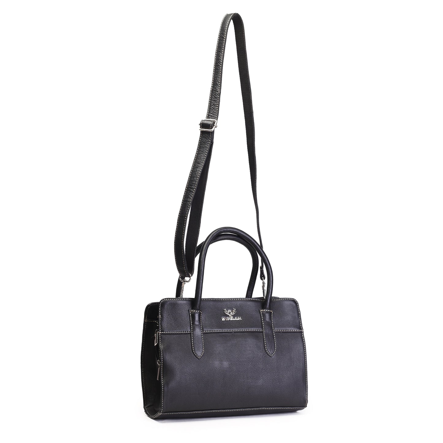 Syraah Black Full-Grain Leather Executive Handbag