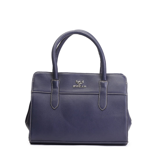 Syraah Navy Blue Full-Grain Leather Executive Handbag