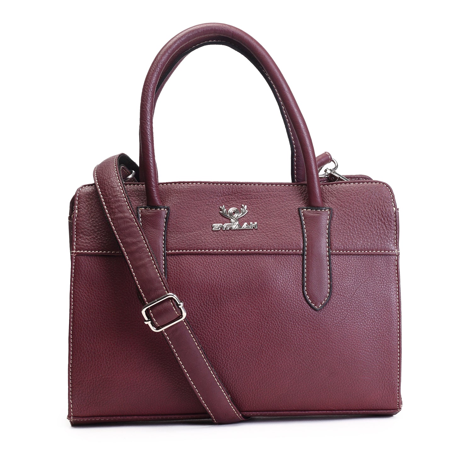 Syraah Maroon Full-Grain Leather Executive Handbag