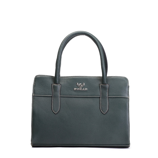 Syraah Bottle Green Full-Grain Leather Executive Handbag