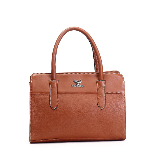 Syraah Tan Full-Grain Leather Executive Handbag