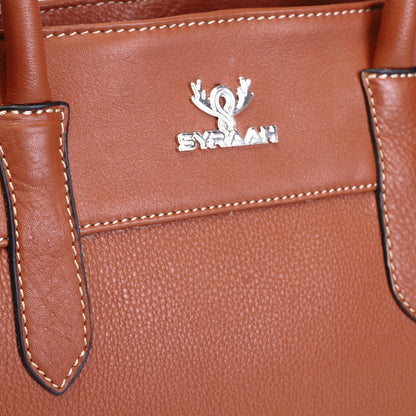 Syraah Tan Full-Grain Leather Executive Handbag